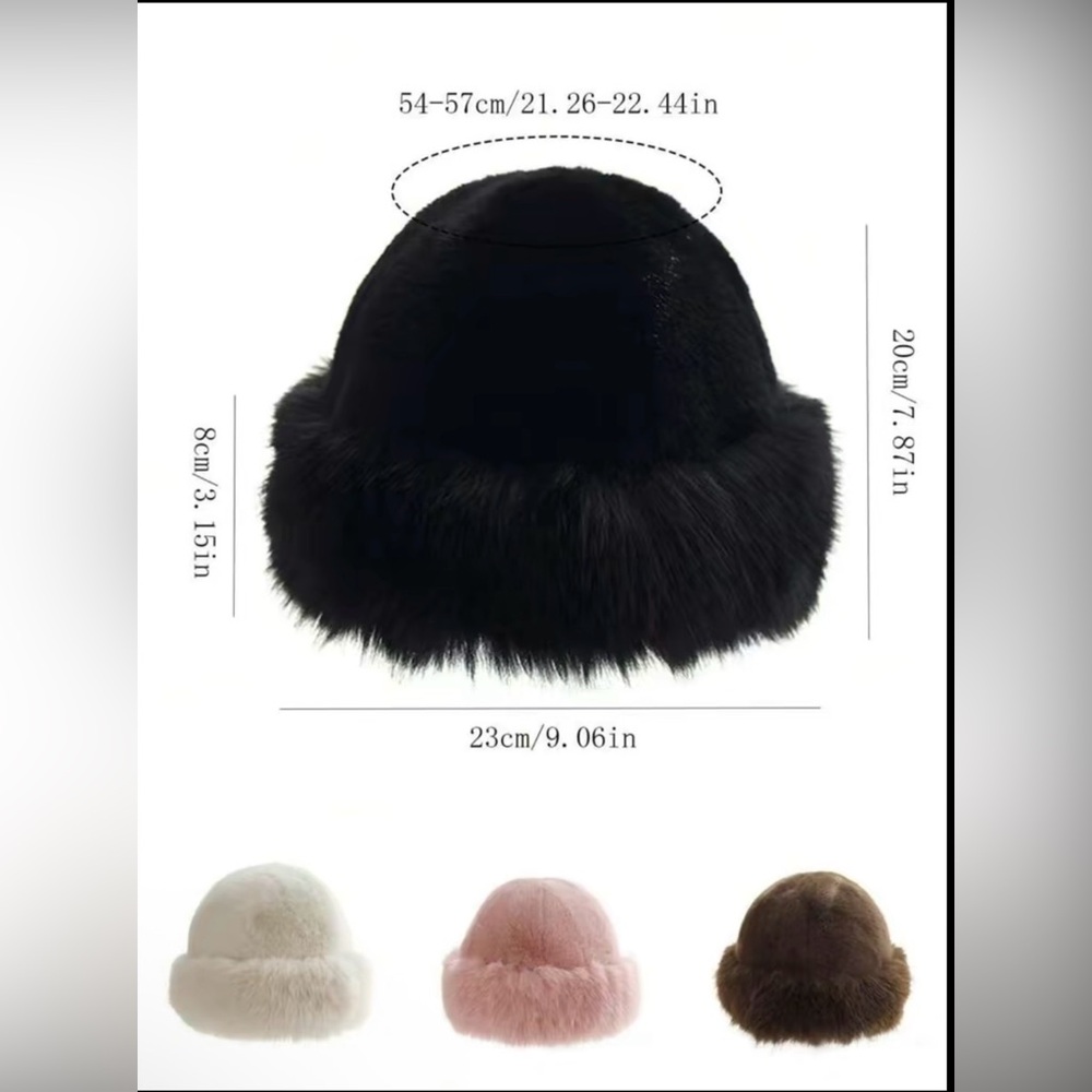 New Women's Black Winter Hat, Faux fur Trendy Fuzzy Warm Gorgeous - Picture 4 of 7